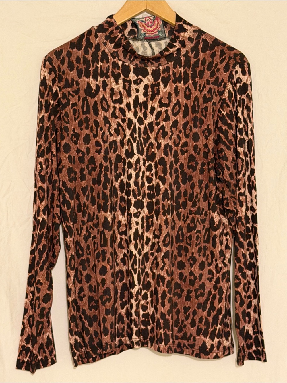 Johnny Was The Janie Favorite Mock Neck Leopard Print Long Sleeve Mesh Top Sz XL